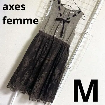 axes femme 브라운 원피스 레이스 리본 펄 버튼 M