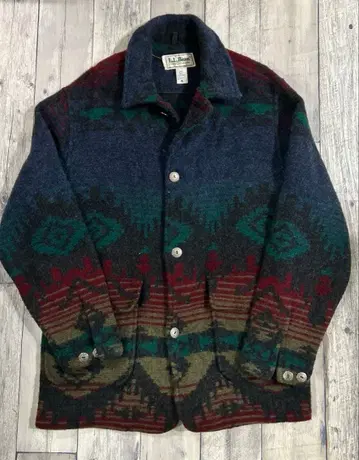 USA제 L.L.Bean 네이티브 무늬 콘초 버튼 울 자켓 L