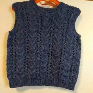 다크 블루 손뜨개질 니트 베스트