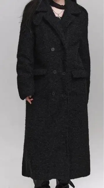 블랙 울 롱 코트 프리 사이즈