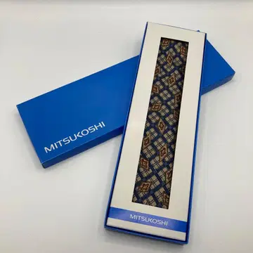 MITSUKOSHI 블루 계열 체크 무늬 실크 넥타이