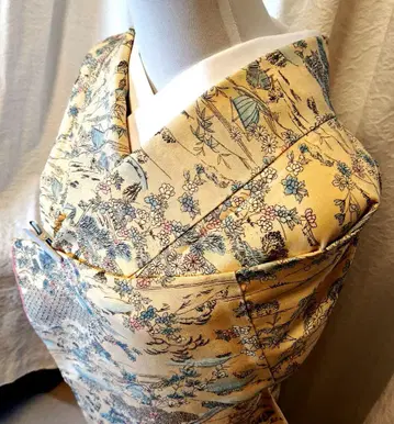 꽃무늬 코몬 기모노 실크제 옐로우 컬러