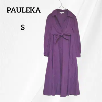 PAULEKA 폴카 셔츠 롱 원피스 7부 소매 퍼플 S