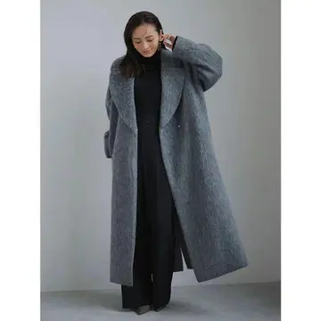 그레이 샤기 롱 코트