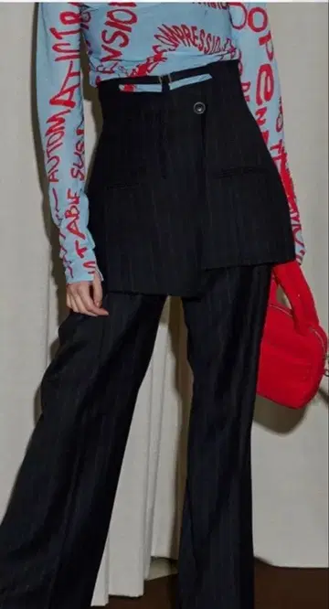 MAISON SPECIAL 샴브레이 새틴 레이어드 팬츠