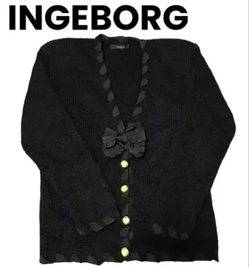 INGEBORG 리본 포함 블랙 니트 가디건