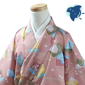 C34 치도리야 기모노 코몬 워셔블 기모노 화학 섬유 꽃 핑크