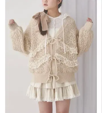 merry jenny 시스루 짜임 프릴 니트 가디건