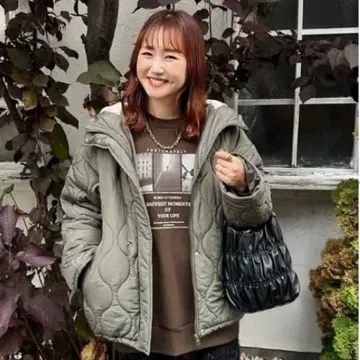 [새상품] 시마무라 omi 2way 후드 보아 퀼트 블루종 카키