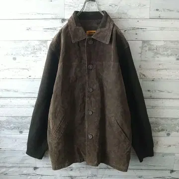 세련된 디자인 리얼 가죽 니트 이소재 절개 자켓 L~XL 상당