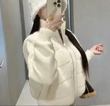 니트 슬리브 에코 퍼 다운 자켓