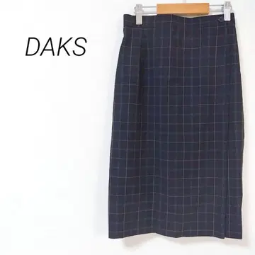 2.52 닥스 무릎 기장 랩 스커트 울 100 체크 로고 버튼