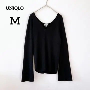 UNIQLO 리브 티셔츠 M 블랙 긴팔 플레어 슬리브 심플 318