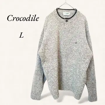 크로커다일 니트 헨리넥 스웨터 울 100% L 빈티지