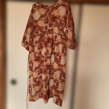 기모노 리메이크 핸드메이드 꽃무늬 긴팔 원피스 빨간 계열