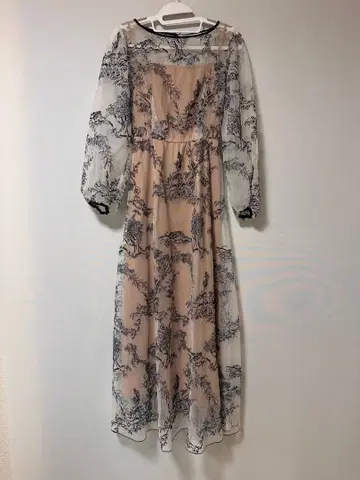 꽃무늬 자수 시스루 긴팔 드레스