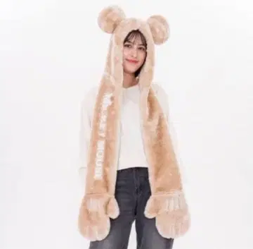 디즈니 팬캡 미키마우스 머플러 디즈니랜드 베이지