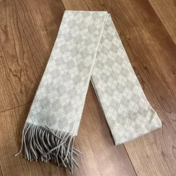 울 100% 체크 무늬 머플러 베이지 계열