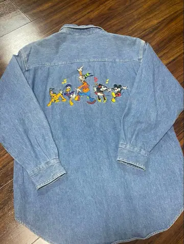 디즈니 90s 캐릭터 자수 미키 캐릭터 집결 데님 셔츠