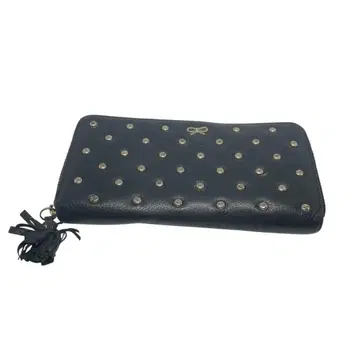 아냐니 인도 마크 장지갑 스터드 라운드 지퍼 가죽