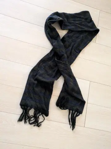 glamb 그램 울 롱 머플러 다크 네이비 x 브라운 보더 스톨