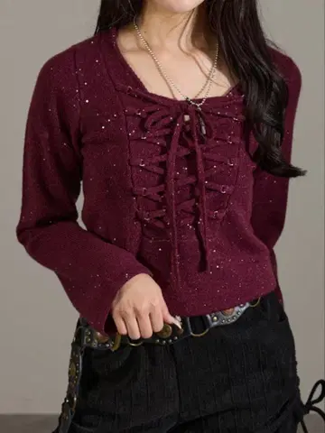 apres jour mignon 키라키라 레이스업 니트