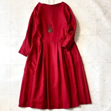 새상품급 그랑마마도터 토로 빨간색 턱 플레어 롱 드레스 싸개 단추