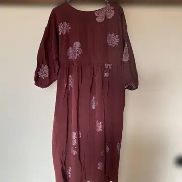 핸드메이드 기모노 리메이크 꽃무늬 자수의 버건디 롱 원피스