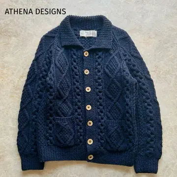 아테나 디자인 아란 니트 가디건 네이비 M 상당 아일랜드 제