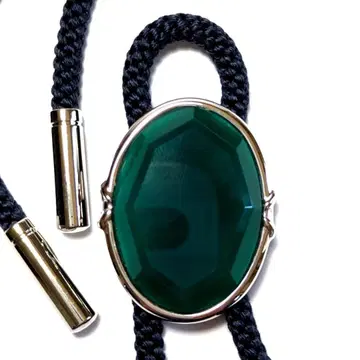 nlt44 루프 타이/보로 타이 실버 x 그린 녹색 마노/마노 실크/실크