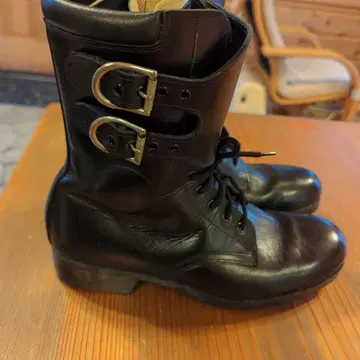 블랙 가죽 워크 부츠 더블 버클