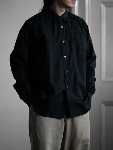 레어 Sans Limite 브로드 2본침 박스 레귤러 셔츠 블랙 1