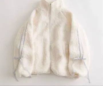 올리브 데 올리브 소매 리본 보아 블루종 화이트 스카이블루