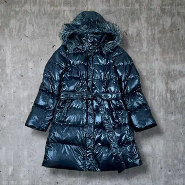 새상품급 유니클로 롱 다운 코트 퍼 벨트 포함 블랙 Y2K 광택