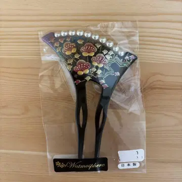 매실 패턴 부채꼴 꽃무늬 헤어콤 일본제 펄 장식