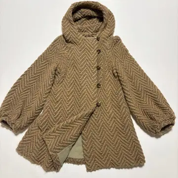츠모리치사토 알파카 혼방 후드 부착 코트 안감 플리스 베이지