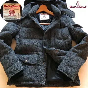 새상품급 해리스 트위드 울 다운 자켓 헤링본 그레이