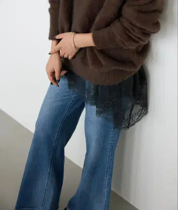 SLOBE IENA 레이스 콤비 티셔츠 블랙