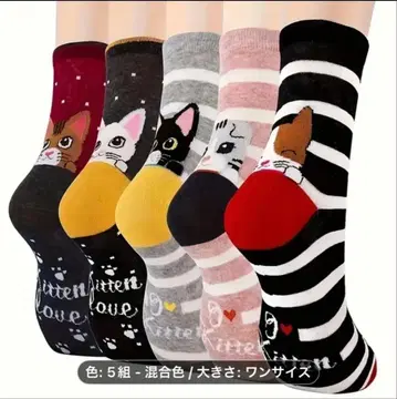 귀여운 고양이 패턴 삭스 5켤레 세트