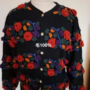 꽃무늬 크로셰 뜨개질 가디건 빈티지 쇼와 레트로