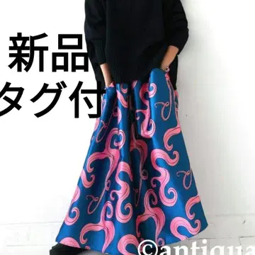 새상품 택 안티카 [기하학 패턴 플레어 롱 스커트] antiqua