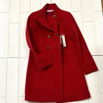 새상품 내추럴 뷰티 베이직 빨간색 더블 버튼 피 코트 롱 코트 M
