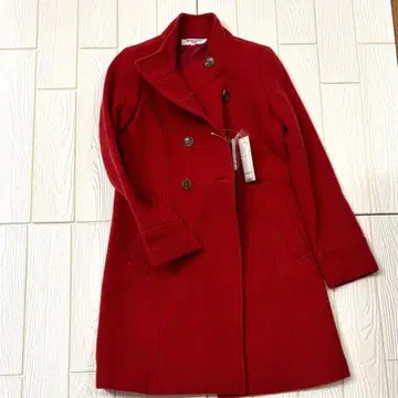 새상품 내추럴 뷰티 베이직 빨간색 더블 버튼 피 코트 롱 코트 M