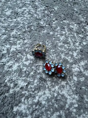 tama 코스튬 주얼리 플라워 스톤 귀걸이 반지 세트