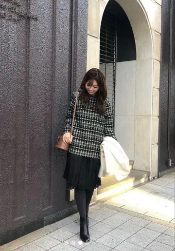 체스티 히로인 트위드 원피스 크리스마스 그린 블랙