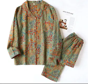 꽃무늬 파자마 세트 면 100% 더블 거즈 파자마 3L