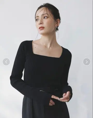 anuans 캐시미어 블렌드 데콜테 리브 니트 풀오버 블랙