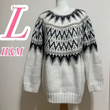 H&M 화이트 브라운 블랙 니트 올 패턴 캐주얼