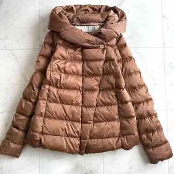 새상품급 헬레노 볼륨 슬리브 후드 숏 다운 자켓 카멜