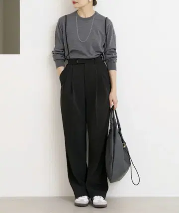 IENA 서스펜더 트윌 팬츠 와이드 스트레이트 블랙 살로펫